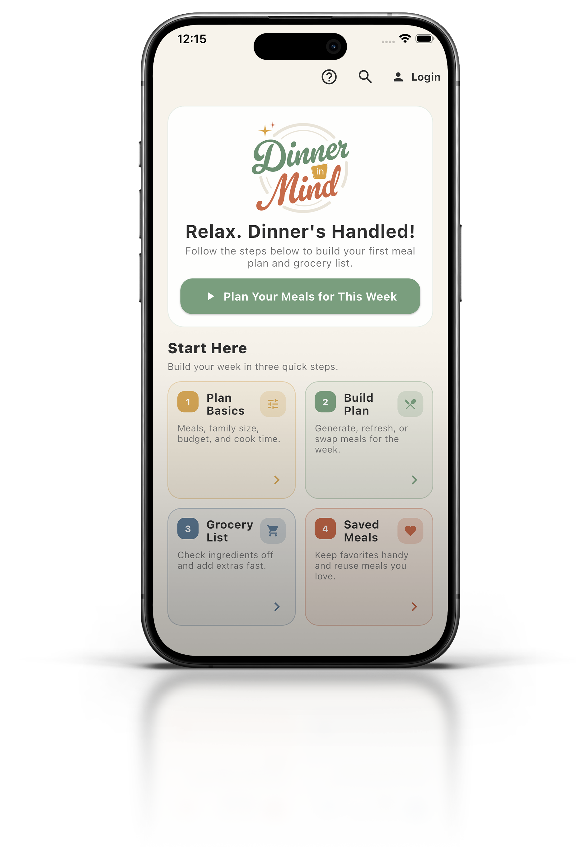 Dinner in Mind app on iPhone